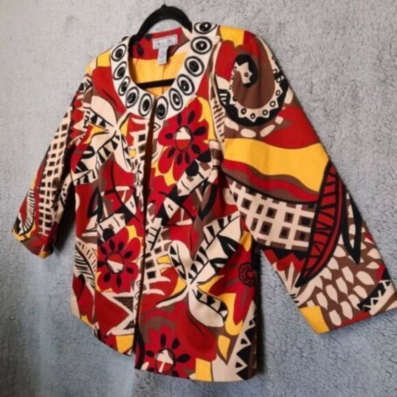 BIRCH HILL Geo Bead Open Front Jacket Lined Coat Light Blazer 3/4 Sleeve Size L - Picture 2 of 10